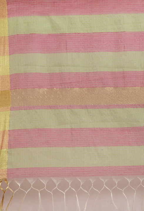 Pink & Green kota Doria Cotton Printed Traditional Saree