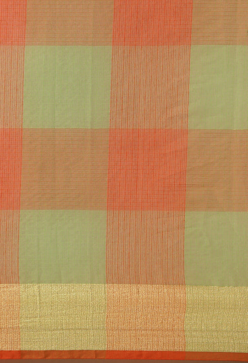 Orange & Green kota Doria Cotton Printed Traditional Saree