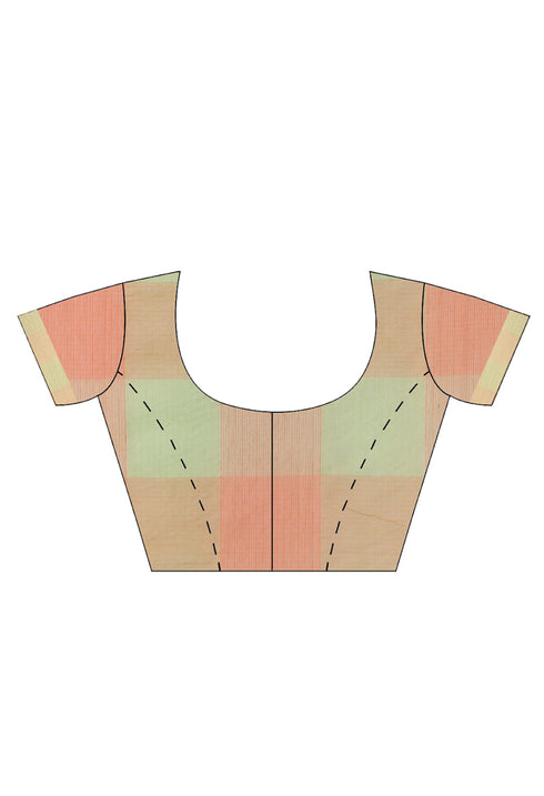 Orange & Green kota Doria Cotton Printed Traditional Saree