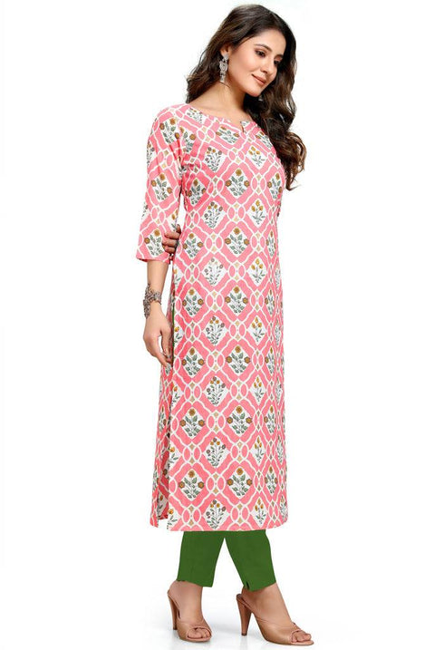 Beige Pure Cambric Cotton Jaipuri Printed Kurti