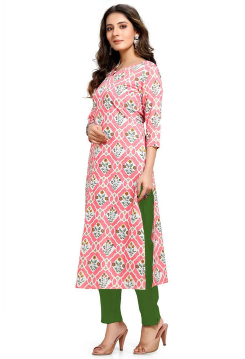 Beige Pure Cambric Cotton Jaipuri Printed Kurti