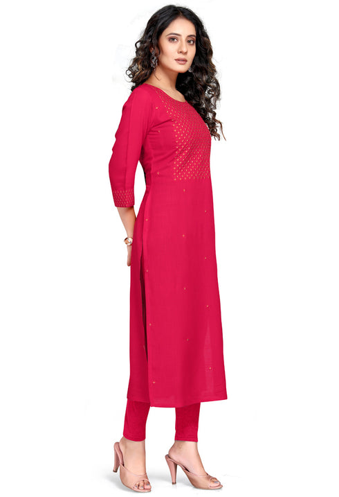 Coral Red Rayon Slub Embroidered Kurti