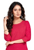 Coral Red Rayon Slub Embroidered Kurti