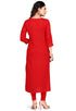 Red Rayon Slub Embroidered Kurti