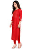 Red Rayon Slub Embroidered Kurti