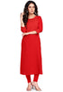 Red Rayon Slub Embroidered Kurti