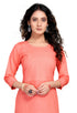 Peach Rayon Slub Embroidered Kurti
