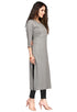 Grey Rayon Slub Embroidered Kurti