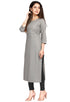 Grey Rayon Slub Embroidered Kurti