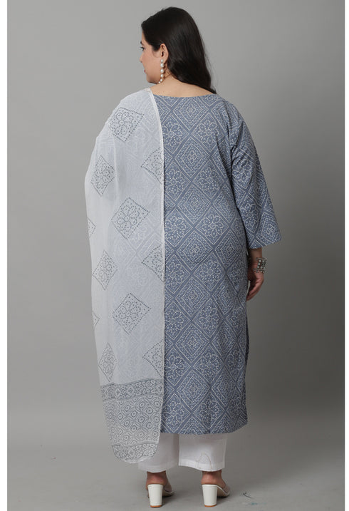 Pure Cambric Cotton Embroidered Kurta Set With Dupatta