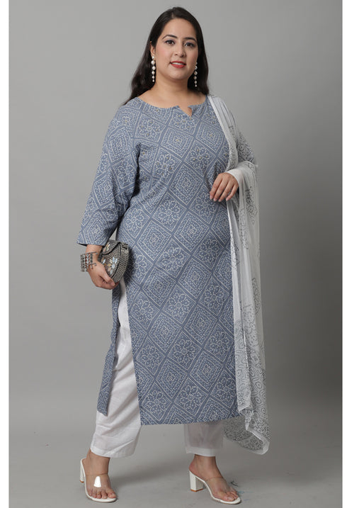 Pure Cambric Cotton Embroidered Kurta Set With Dupatta