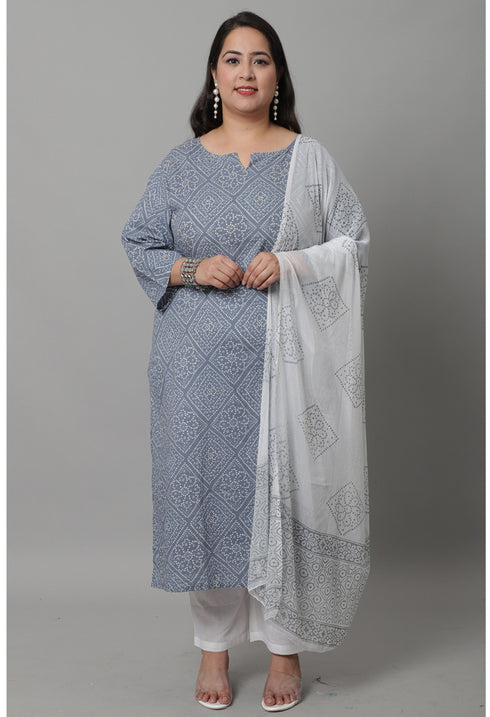 Pure Cambric Cotton Embroidered Kurta Set With Dupatta