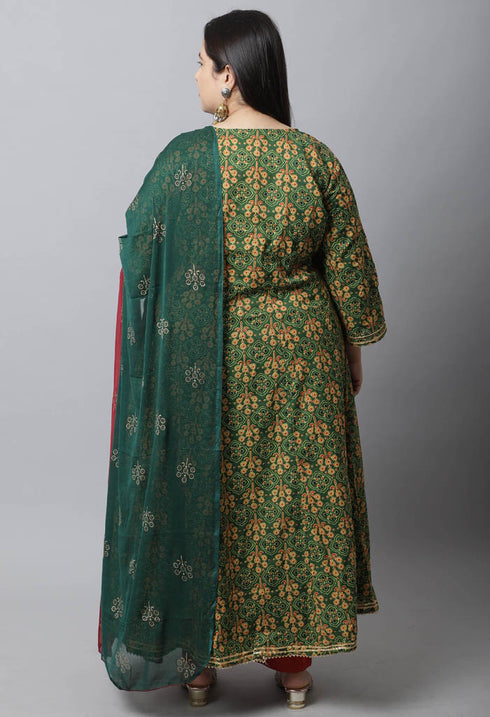 Pure Cambric Cotton Embroidered Plus Size Kurta Set With Dupatta