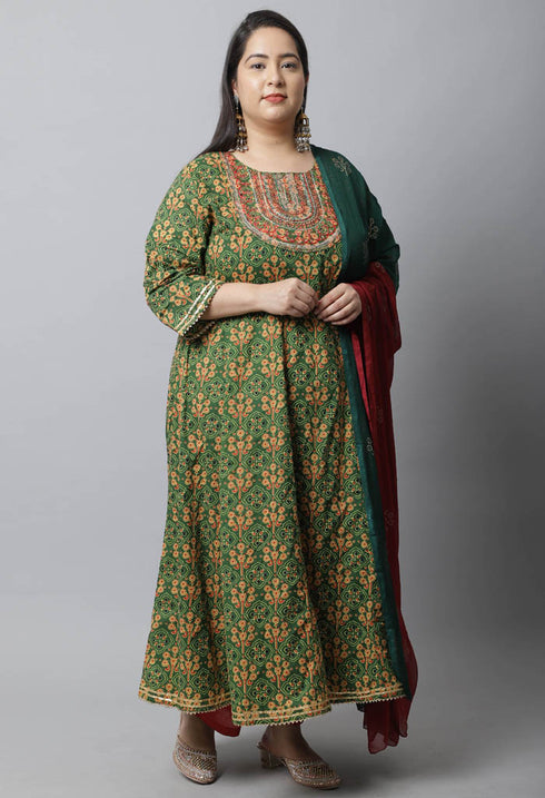 Pure Cambric Cotton Embroidered Plus Size Kurta Set With Dupatta
