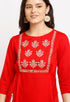 Red Rayon Slub Floral Embroidered Kurta Set With Dupatta