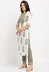 White And Green Pure Cambric Cotton Floral Printed Kurta Set With Dupatta