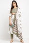 White And Green Pure Cambric Cotton Floral Printed Kurta Set With Dupatta