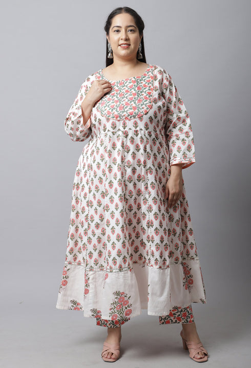 Pure Cambric Cotton Printed Plus Size Kurta Set With Dupatta
