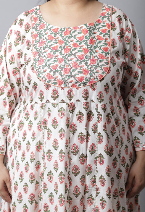 Pure Cambric Cotton Printed Plus Size Kurta Set With Dupatta
