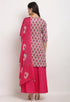 Grey And Pink Pure Cambric Cotton Floral Printed Kurta Set With Dupatta