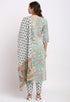 Sage Green Pure Cambric Cotton Floral Printed Kurta Set With Dupatta