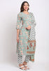 Sage Green Pure Cambric Cotton Floral Printed Kurta Set With Dupatta