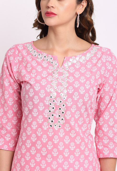 Pink And White Pure Cambric Cotton Kurta Set With Dupatta