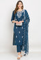 Navy Blue Pure Cambric Cotton Embroidered Kurta Set With Dupatta