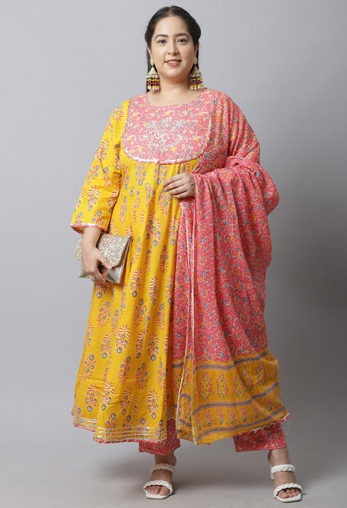Pure Cambric Cotton Embroidered Plus Size Kurta Set With Dupatta