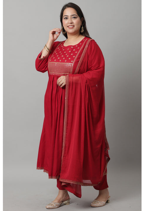 Rayon Embroidered Kurta Set With Dupatta