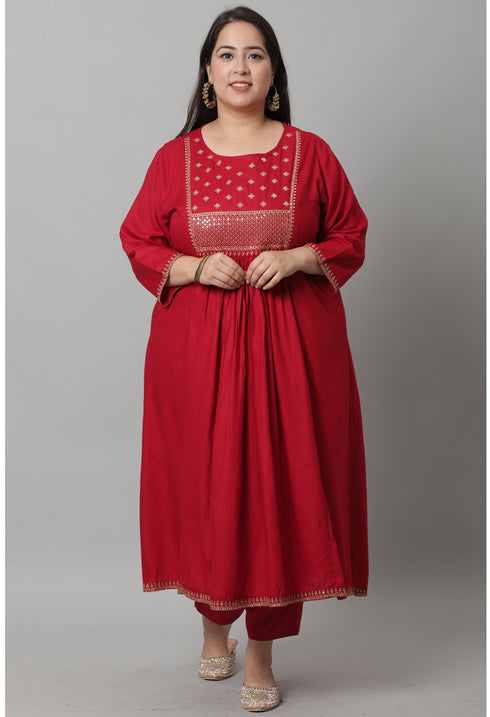 Rayon Embroidered Kurta Set With Dupatta