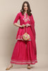 Magenta Pure Cambric Cotton Embroidered Kurta Set With Dupatta