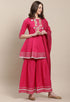 Magenta Pure Cambric Cotton Embroidered Kurta Set With Dupatta