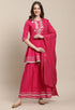 Magenta Pure Cambric Cotton Embroidered Kurta Set With Dupatta
