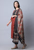 Brown & Black Pure Cambric Cotton Jaipuri Printed Kurta Set With Dupatta