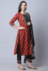 Brown & Black Pure Cambric Cotton Jaipuri Printed Kurta Set With Dupatta