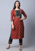 Brown & Black Pure Cambric Cotton Jaipuri Printed Kurta Set With Dupatta