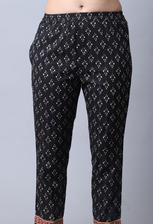 Brown & Black Pure Cambric Cotton Jaipuri Printed Kurta Set With Dupatta