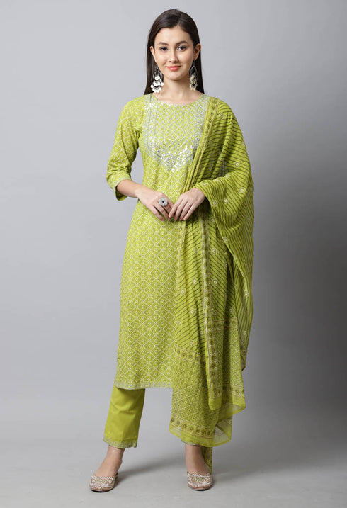 Pure Cotton Jaipuri Printed Kurta Set With Dupatta