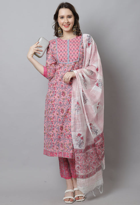 Pure Cotton Hand work Kurta Set With Dupatta