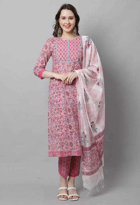 Pure Cotton Hand work Kurta Set With Dupatta