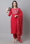 Pure Cotton Zari Weaving And Embroidered Kurta Set With Dupatta