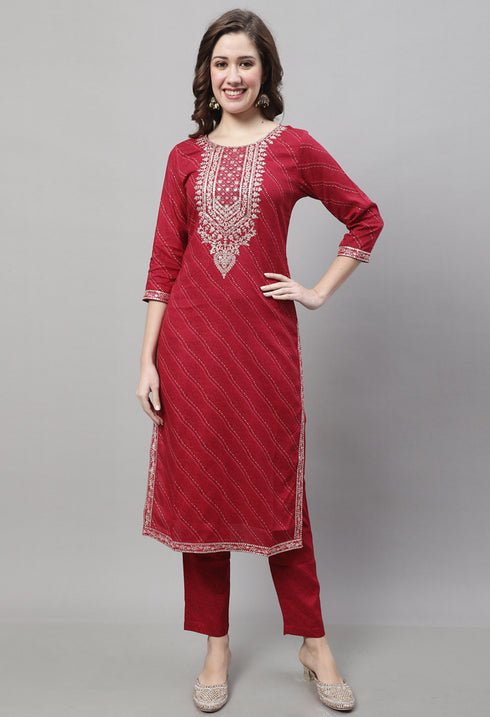 Pure Cotton Jaipuri Printed And Embroidered Kurta Set With Dupatta