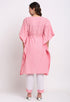 Pink Pure Cambric Cotton Printed Kaftan With Pant