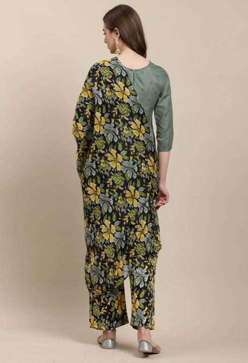 Rajnandini Olive Green Cotton Blend Printed Salwar Suit