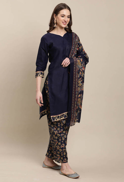 Rajnandini Navy Blue Cotton Blend Printed Salwar Suit