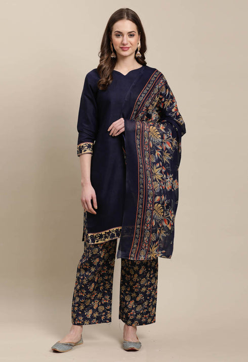Rajnandini Navy Blue Cotton Blend Printed Salwar Suit