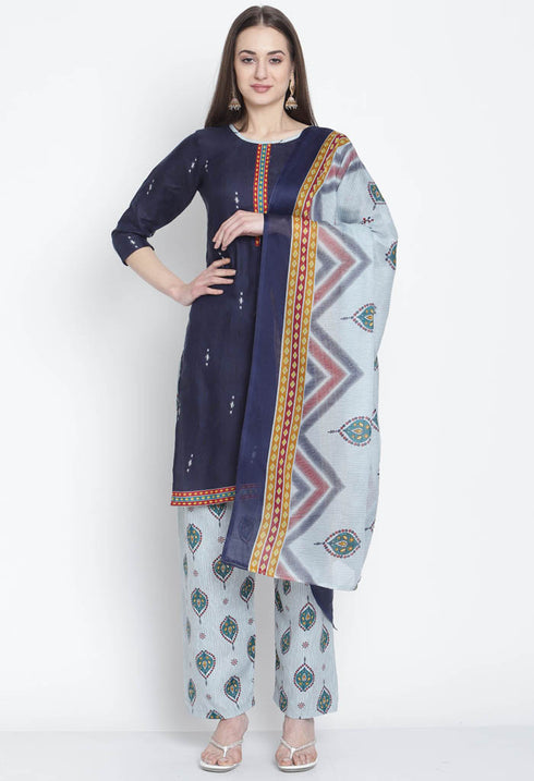 Rajnandini Navy Blue Cotton Blend Printed Salwar Suit
