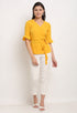Yellow Polyester Solid Peplum Wrap Top