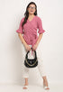 Pink Polyester Solid Peplum Wrap Top
